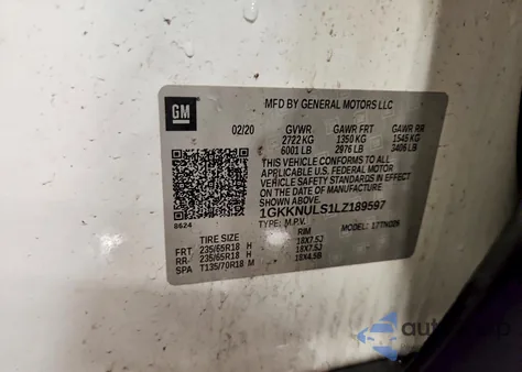 2020 GMC Acadia Slt z USA, uszkodzony, nr VIN 1GKKNULS1LZ189597